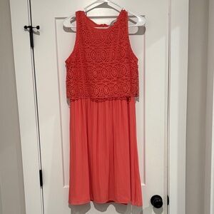 LOFT Vibrant Coral Lace Top Dress